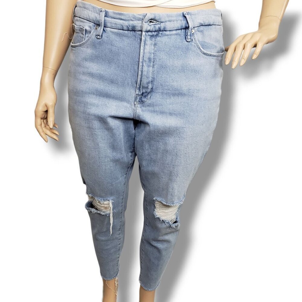 Good American Good Legs Crop Jeans Womens 16 Distressed Button Defect